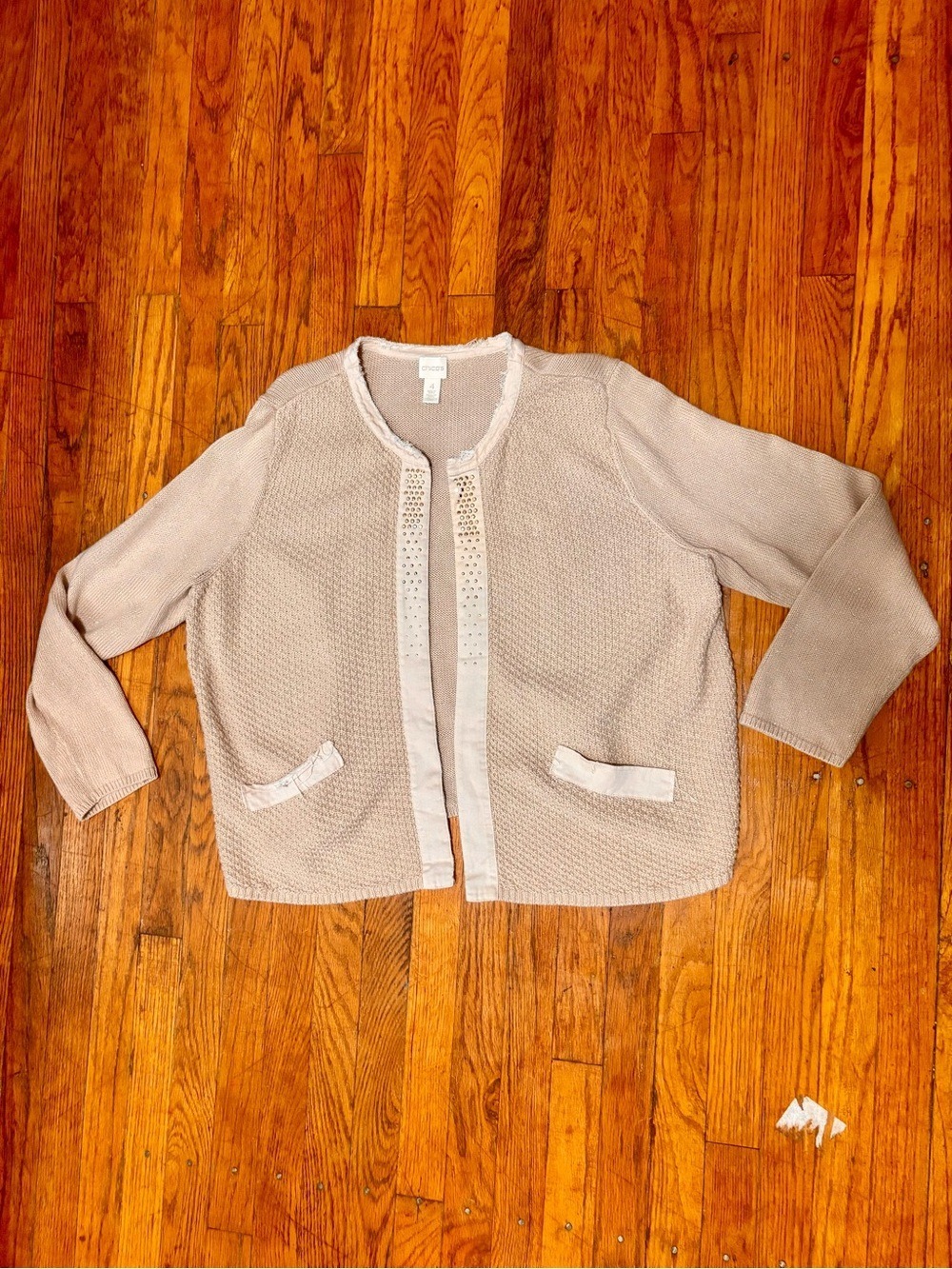 Chico's Gold Shimmer Rhinestone Open Front Cardigan Size 4 (XXL) - Picture 2 of 10